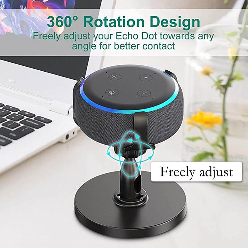 360 Degree Adjustable Echo Dot Stand AntiSlip Base Table Holder for Echo Dot 3rd Generation Black