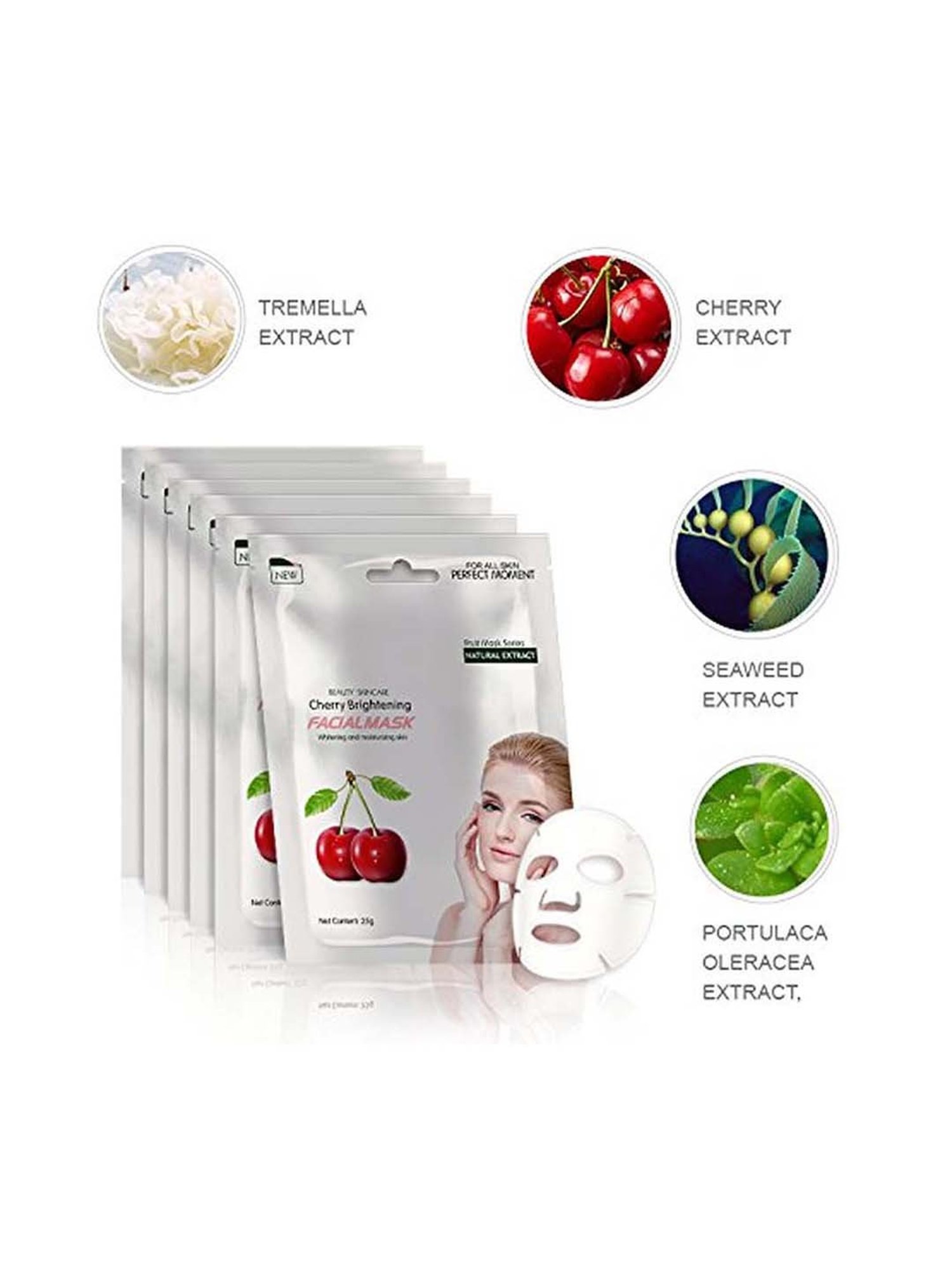 MONDSUB Cherry Brightening Facial Sheet Masks ( Pack of 5) - 25 gm Each