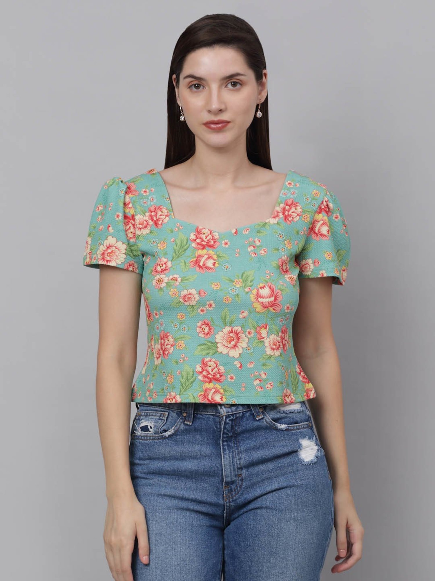 NEUDIS Green Floral Print Top