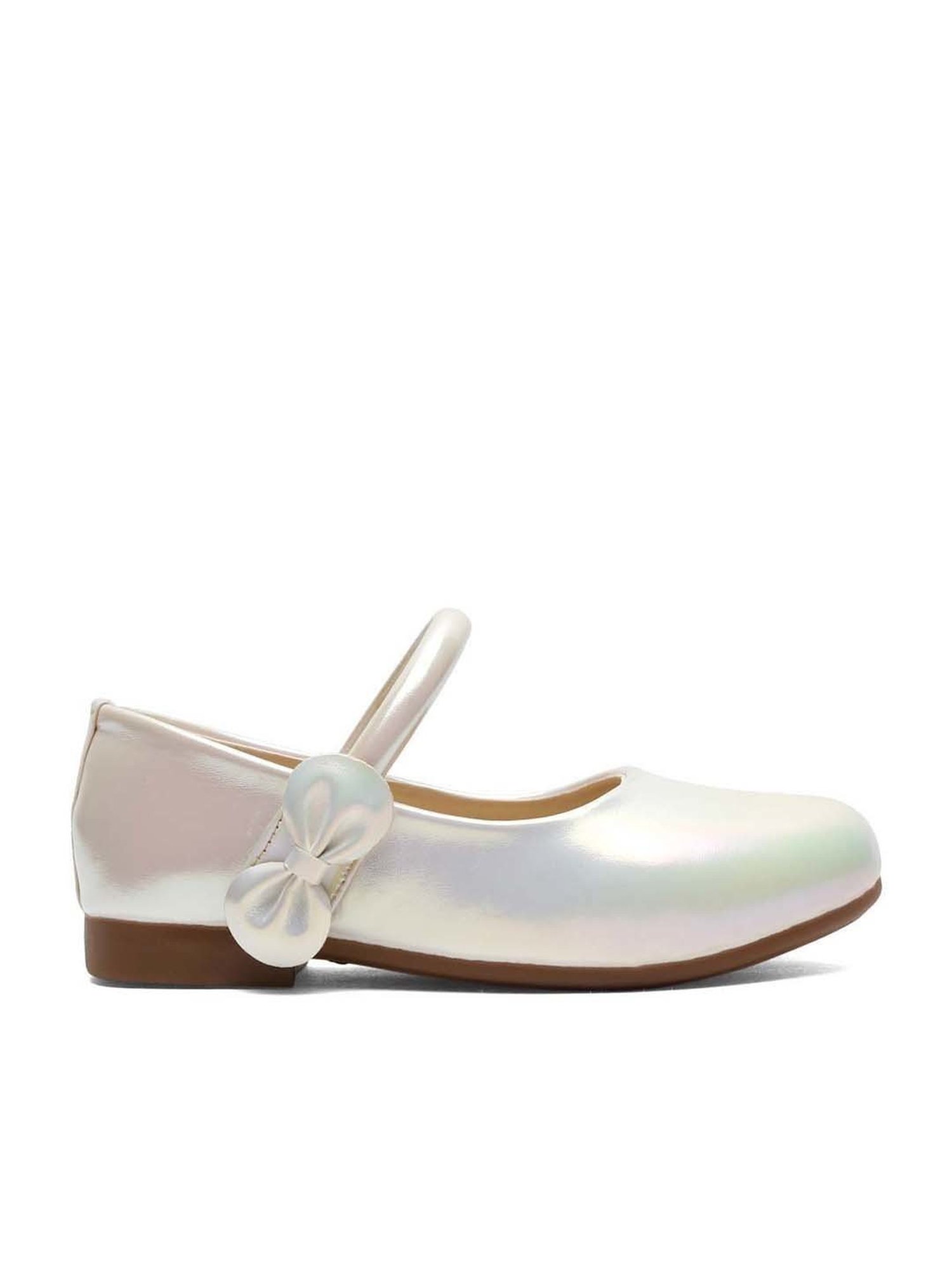 Tiny Bugs Girls Off White & Pink Party Wear Slip Ons