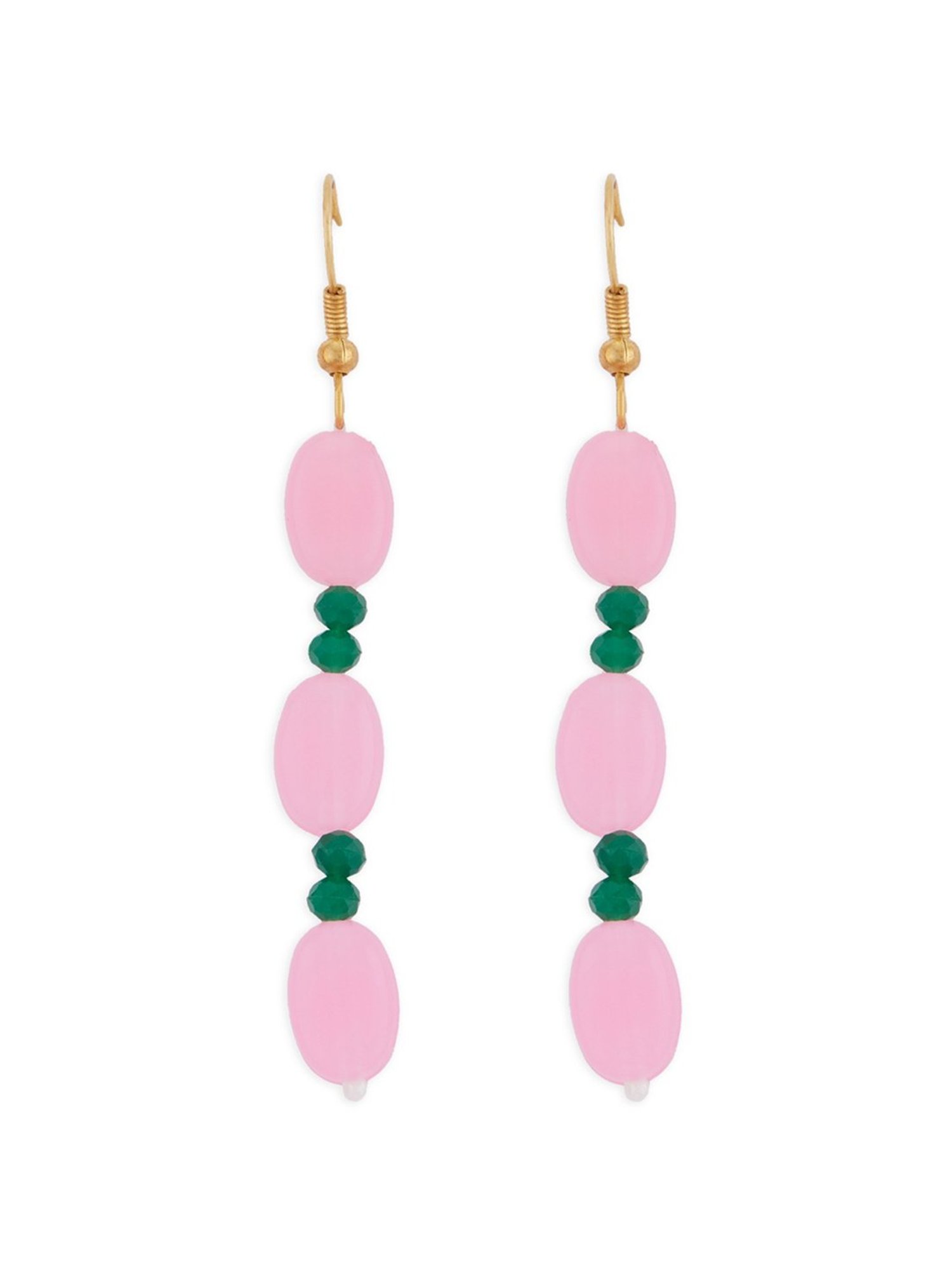 Zaveri Pearls Pink & Green Multi Layers Beaded Necklace & Earring Set