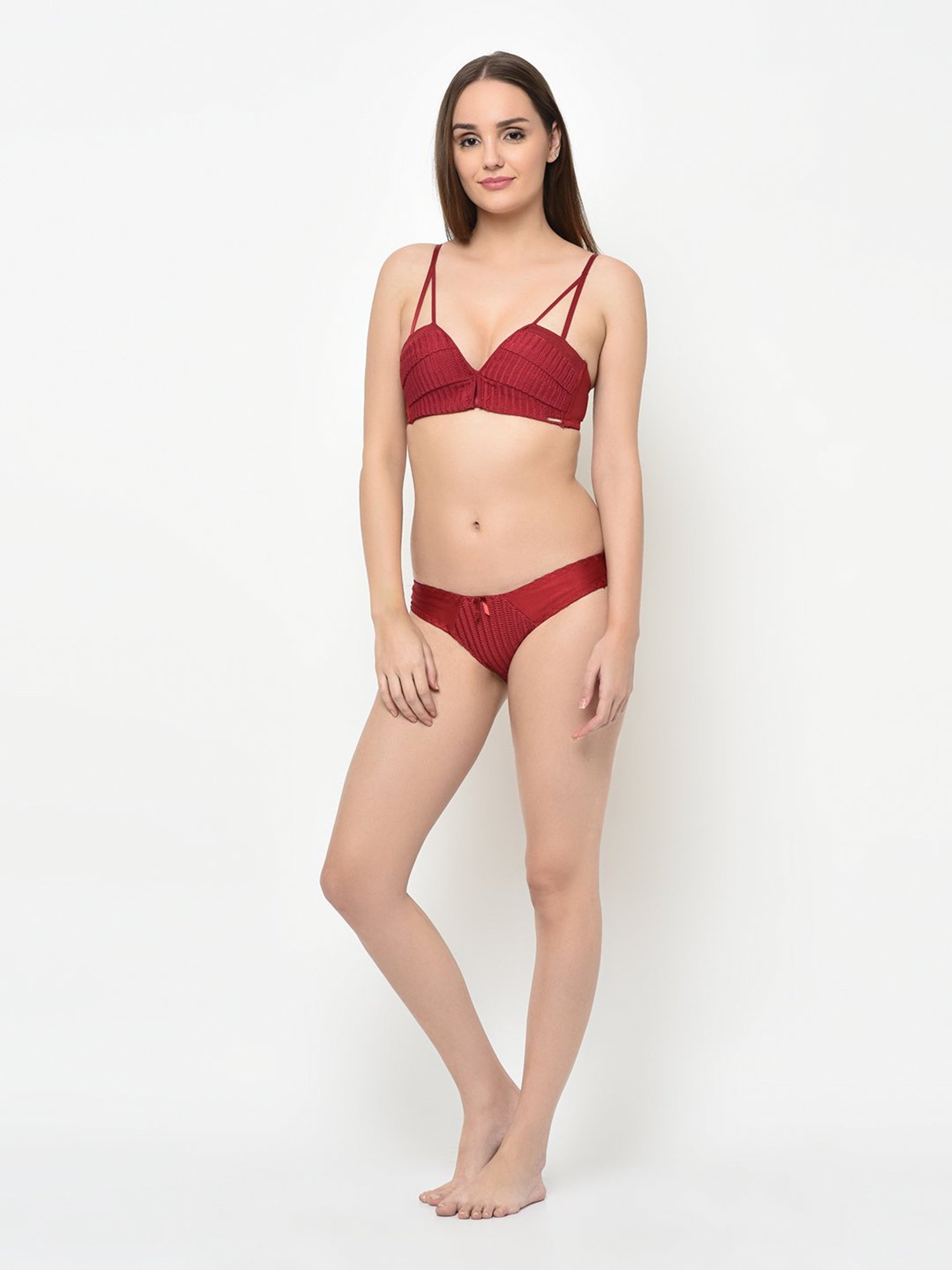Da Intimo Maroon Bra With Bikini Panty