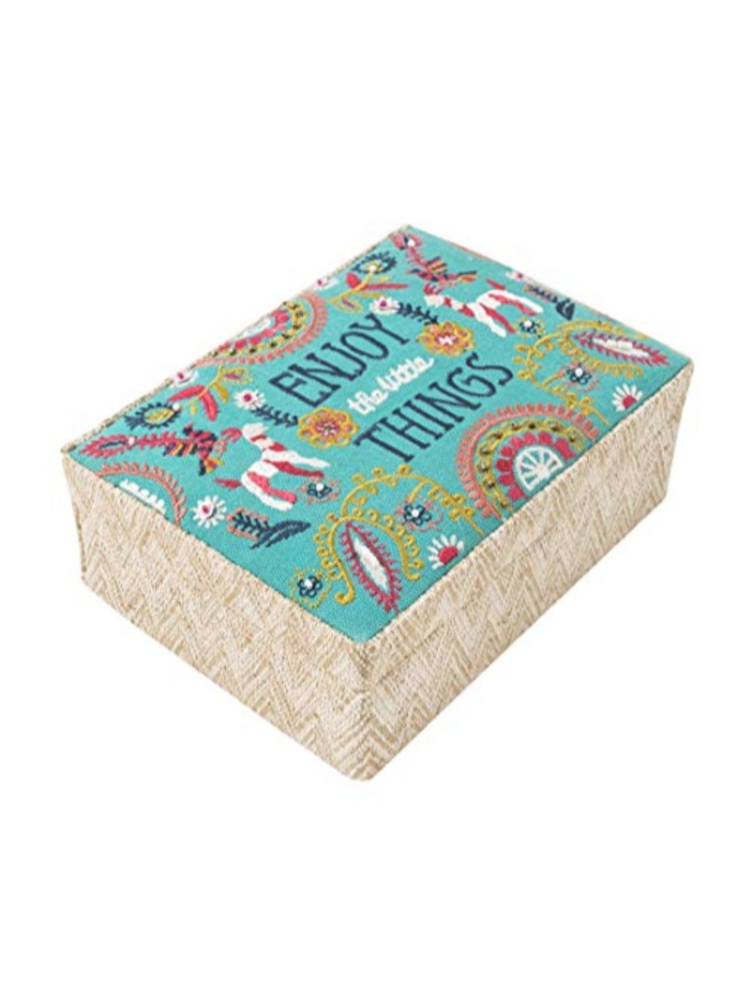 Chumbak Enjoy The Little Things Turquoise Cotton Jewellery Box - Set of 1