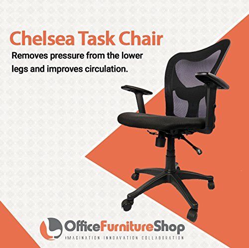 Chelsea Adjustable Height Ergonomic Office Chair for Computer Desk with, Lumbar Support, Breathable Comfortable Fabric, Ventilated Mesh Back - BLACK COLOR