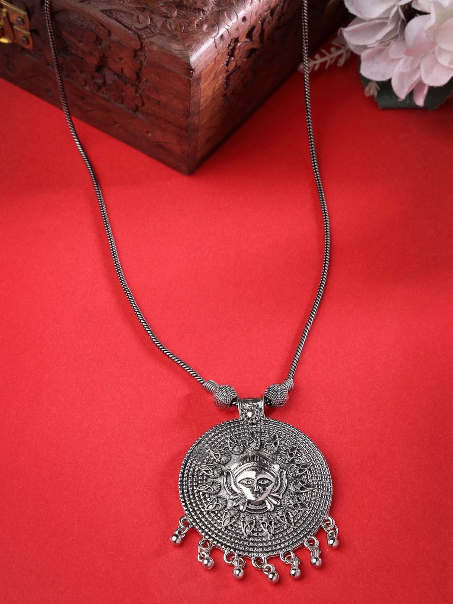 NVR Rhodium-Plated Oxidized Necklace for Women