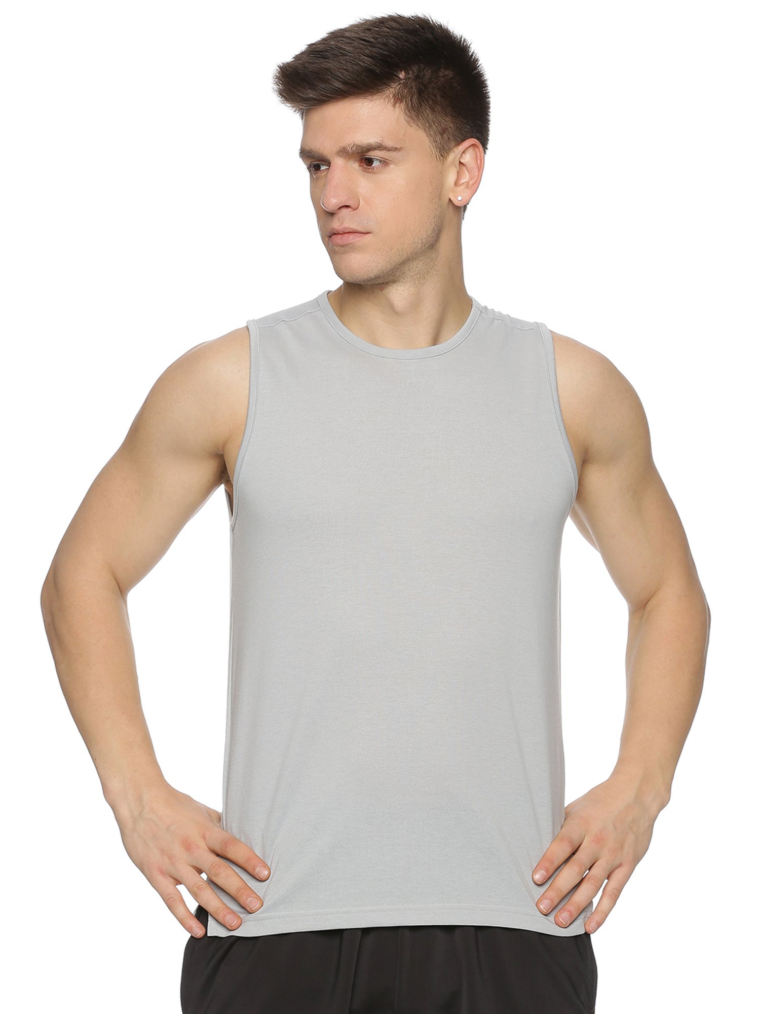 DOMIN8 Men Poly Cotton Blend Slim Fit Breathable Grey Sports Sleeveless Tank Top