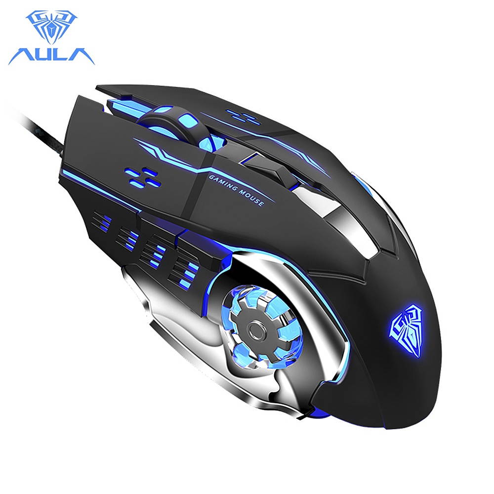 AULA S20 USB Wired Gaming Mouse Programmable 2400DPI Optical Ergonomic Mouse with 4-color Breathing Light for PC Laptop White