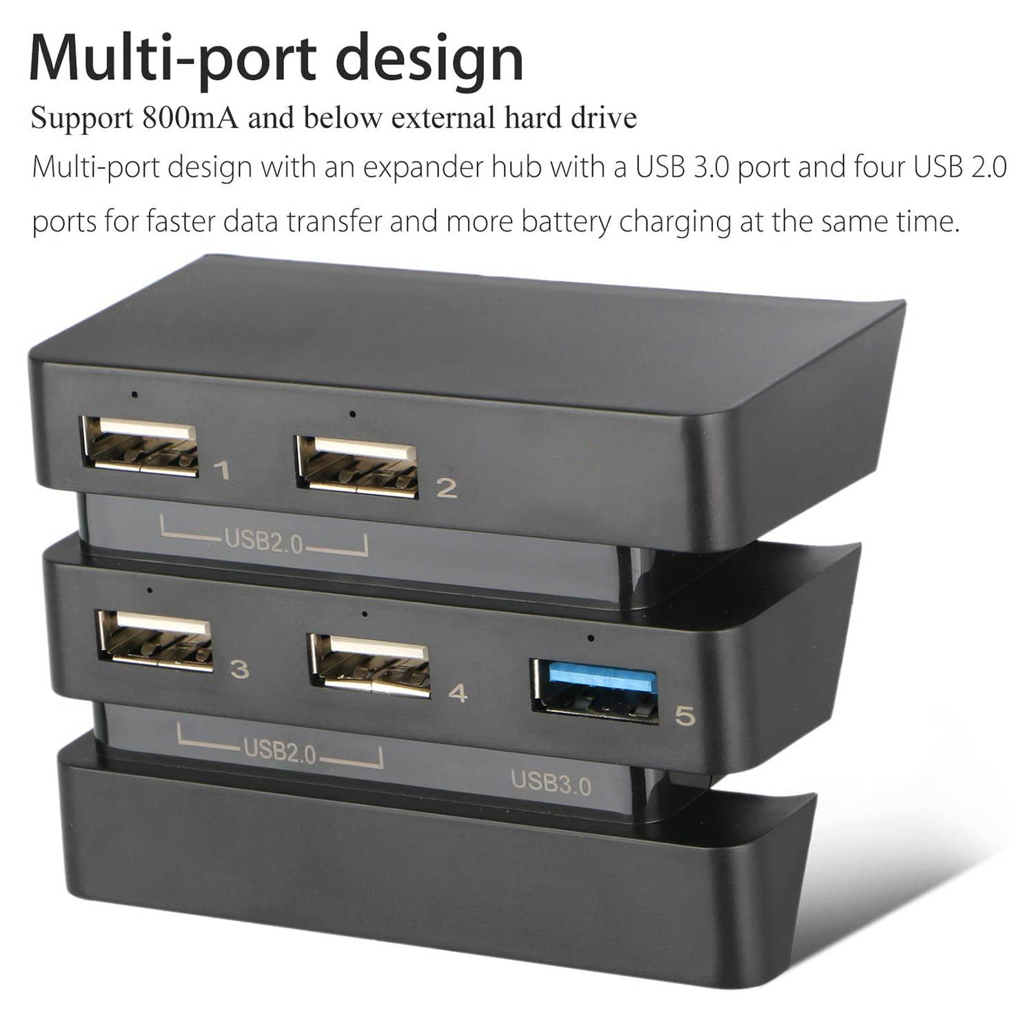 Rome Care 5 Port USB HUB for PS4 Pro Only, USB 3.0/2.0 High Speed Charger Controller Splitter Expander for Playstation 4 Pro