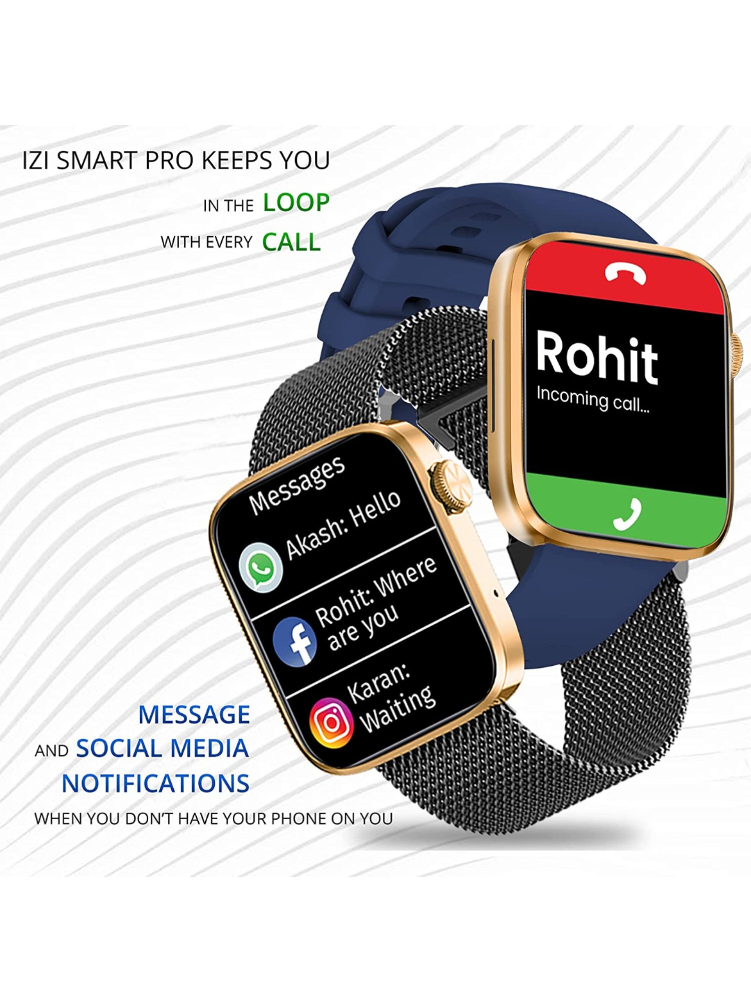 IZI SmartPro 1.9 inch PPI 326 UHD Smartwatch with 2 Premium Straps Included Steel + Silicone