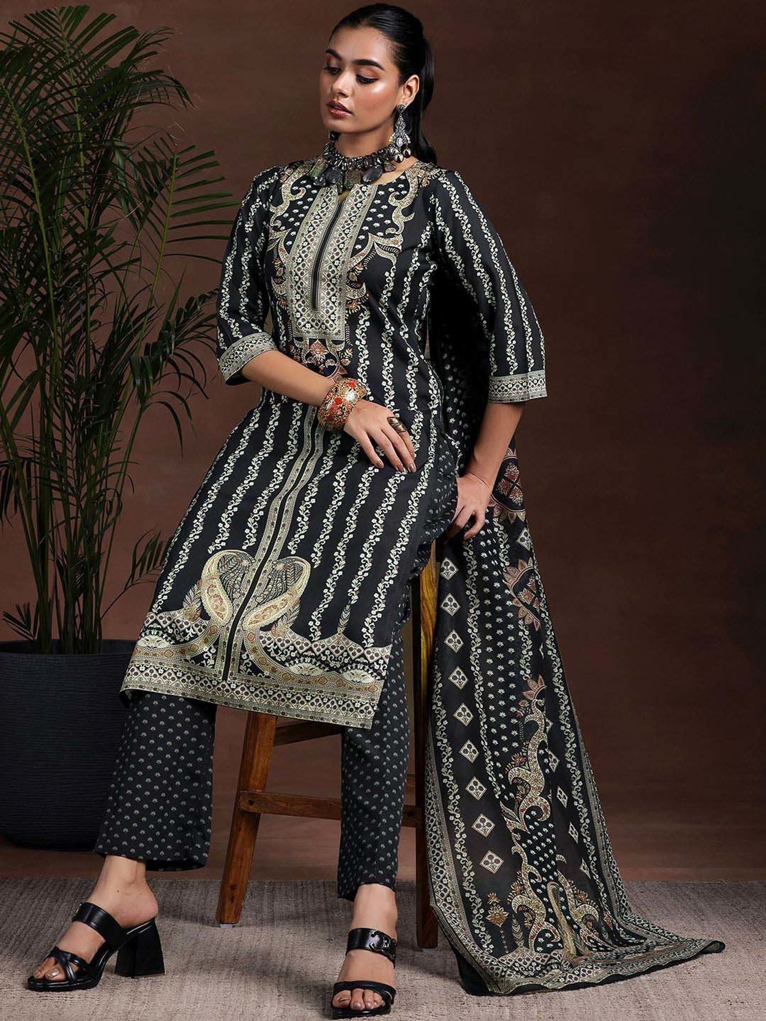 Libas Black Printed Kurta Pant Set With Dupatta