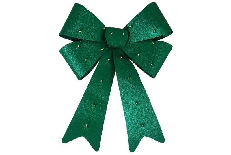 J. Hofert Co 20" x 15" Lighted Glittery Green Christmas Bow Decoration - 20 Green Lights