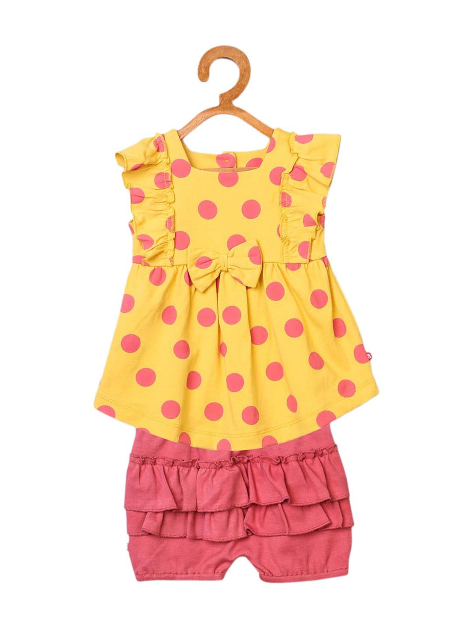 Nino Bambino Kids Yellow Cotton Printed Dress & Shorts