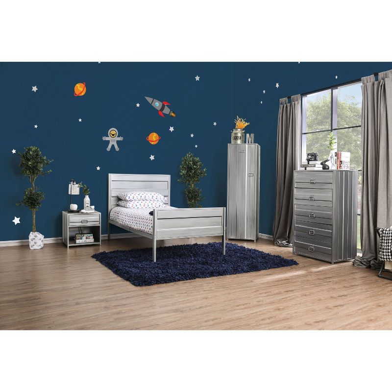 Estreda Platform Twin Hand-Brushed Bed Silver - miBasics