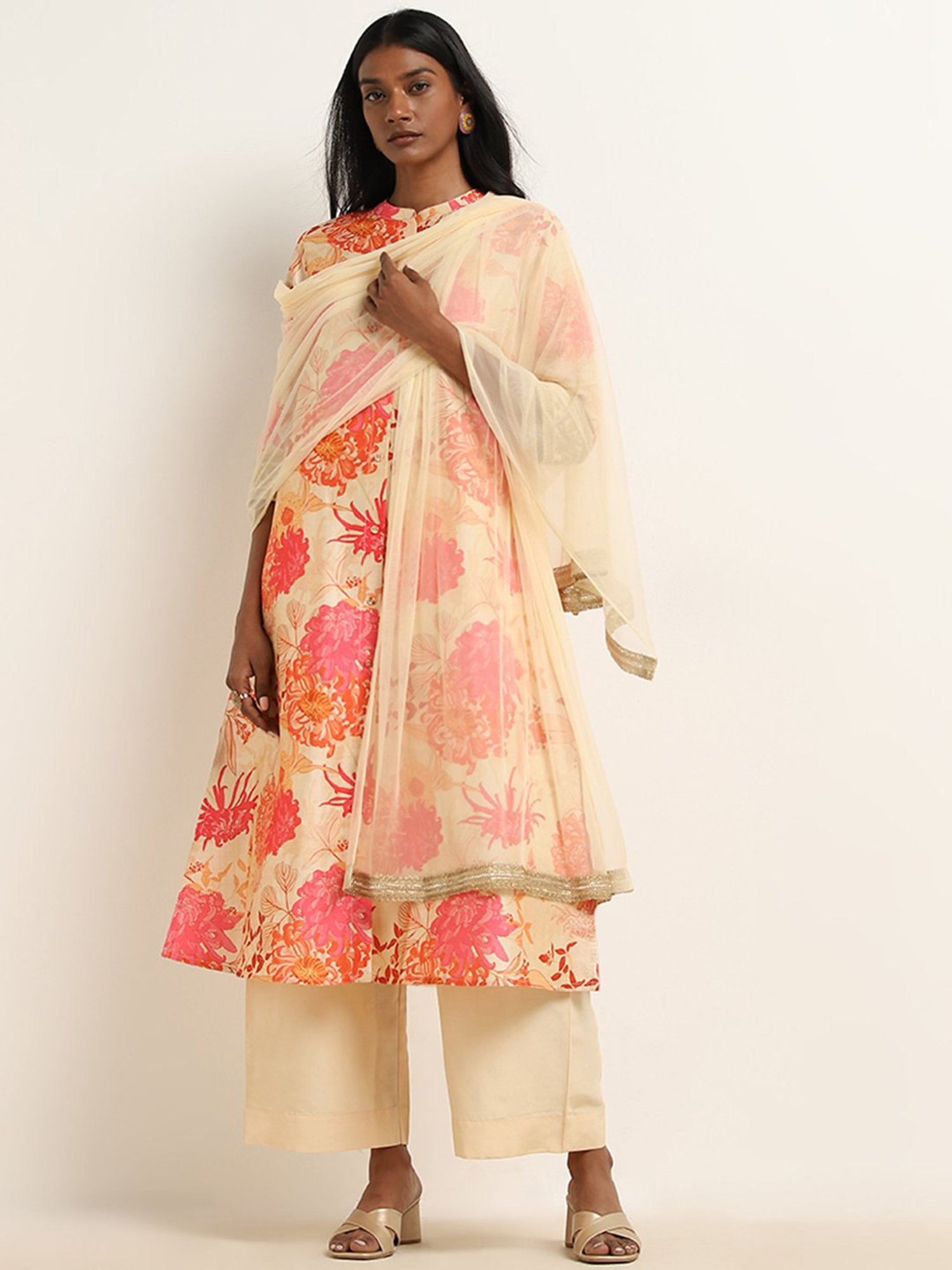 Vark by Westside Multicolour Floral Kurta, Palazzos and Dupatta Set