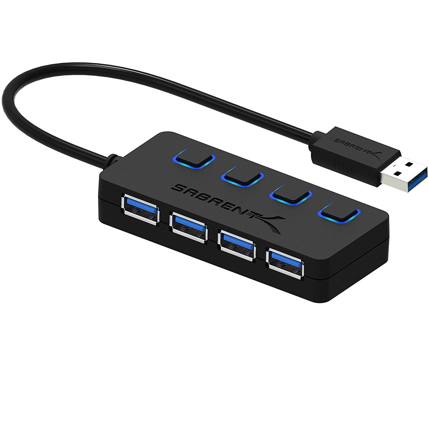 USB HUB, 4-Port USB 3.0 Hub with Individual Power Switches, LED Indicators Each Port , USB HUB Transfer Speeds up to 5Gbps, Compatible USB 2.0 / 1.1,Plug & Play and Hot Swappable
