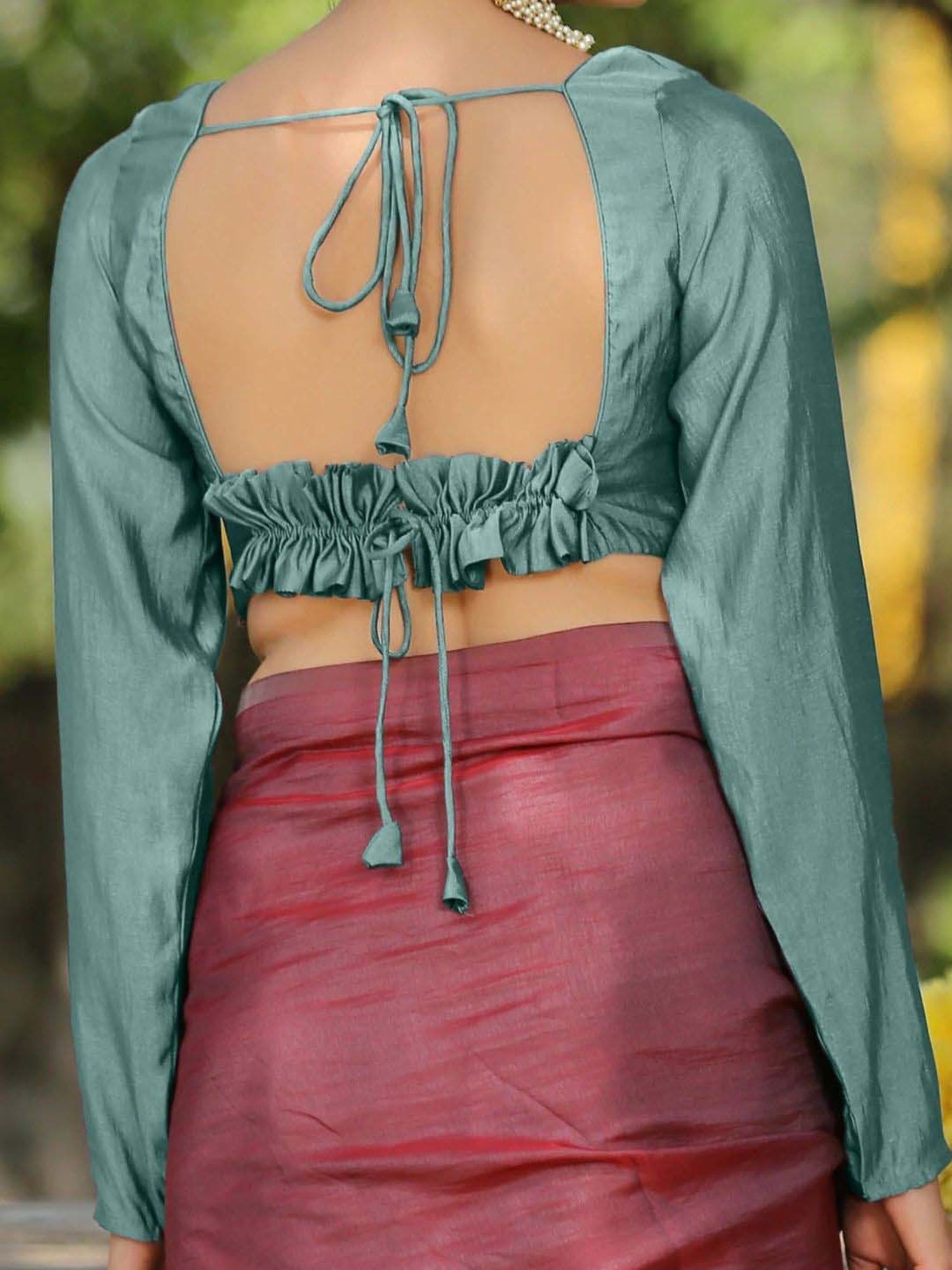 Swtantra Aqua Green Drawstring Detail Readymade Blouse