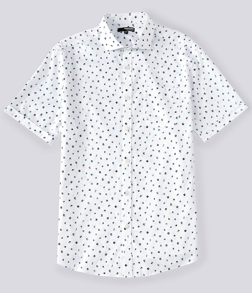 Murano Liquid Luxury Classic-Fit Sateen Letter Print Short-Sleeve Woven Shirt