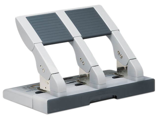 Swingline 74550 75-Sheet Heavy-Duty Three-Hole Adjustable Punch, 9/32 Diameter Hole, Putty/Gray