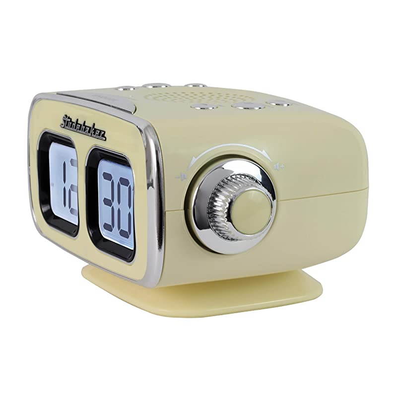 Display LCD AMFM Retro Clock Radio USB Bluetooth Auxin Bedroom Kitchen Counter Small Footprint Cream