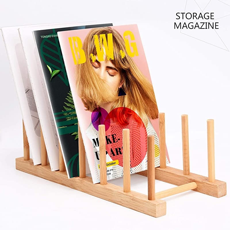 Record Storage Holder Stand Rack Eco Friendly Wooden CD Display Stand Stackable Modern CD Holder Portable Countertop Desktop Magazine Rack iPad Stand Record Storage Shelf for 12 and 7 Recor
