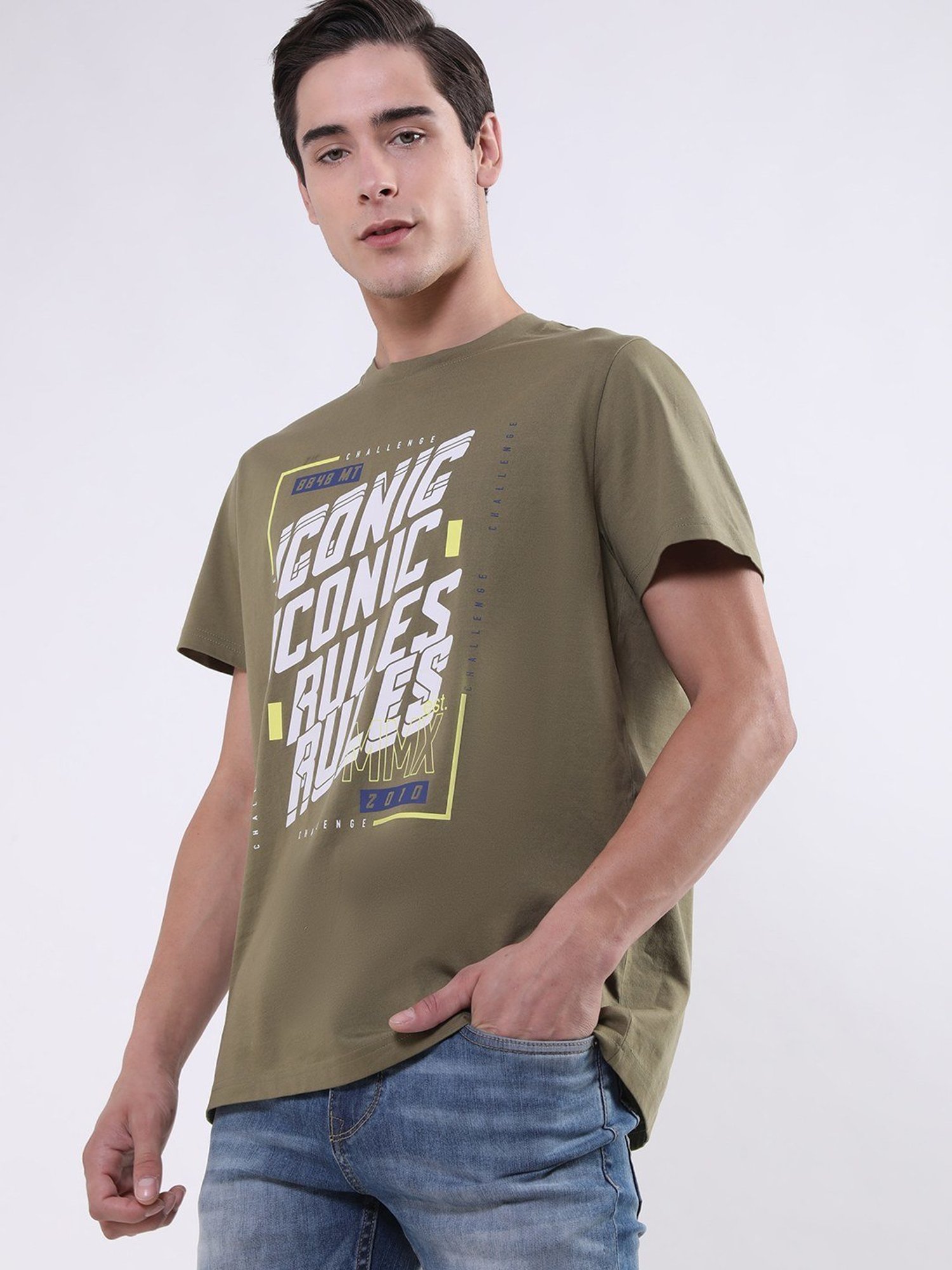 Iconic Men Printed Regular Fit Cotton T-shirt