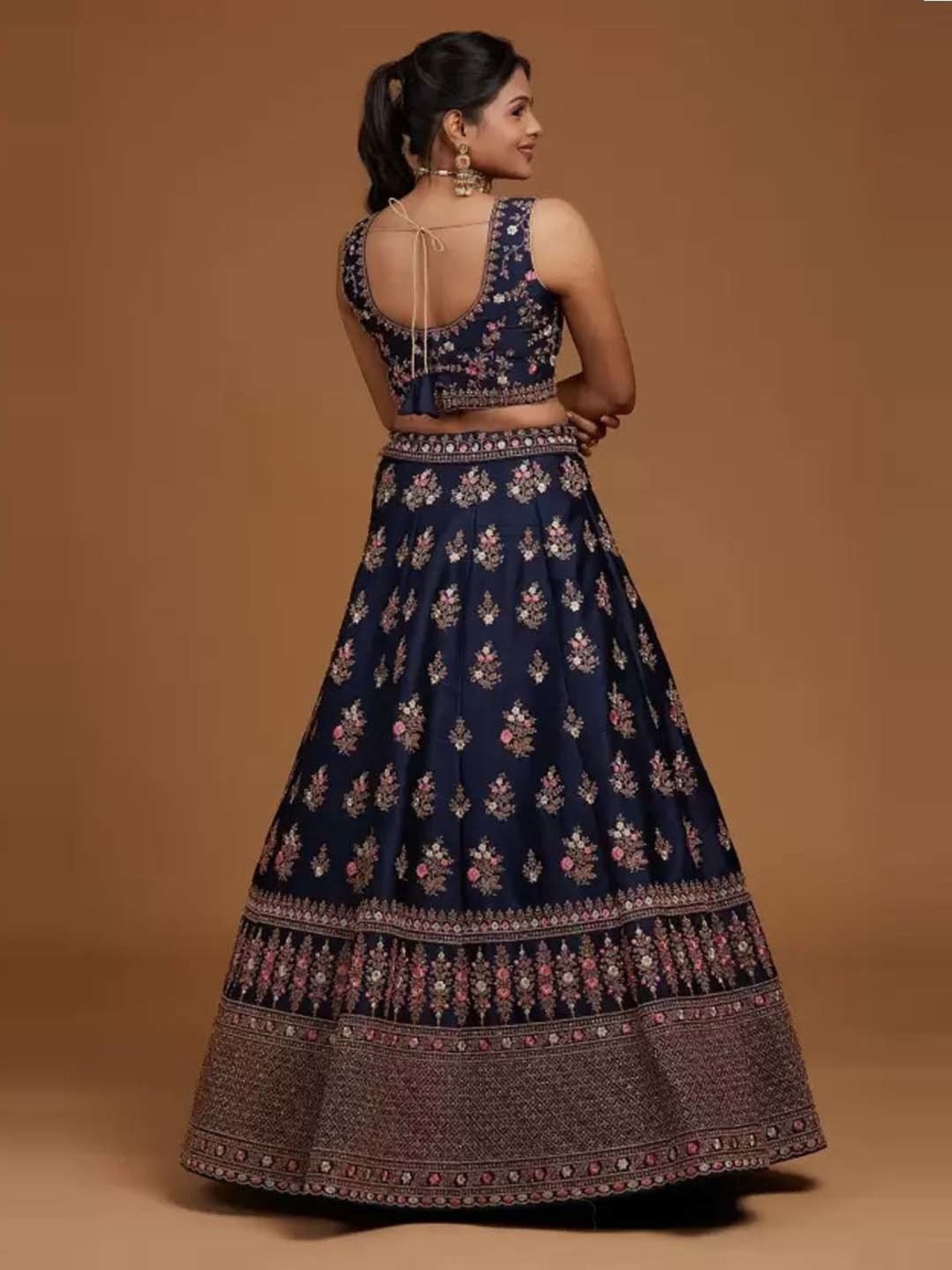 APNISHA Blue Embroidered Semi Stitched Lehenga Choli Set With Dupatta