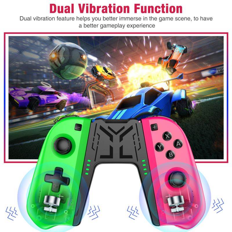 Switch Controller Compatible with Nintendo Switch Joycon, 4 Custom Macro Rear Buttons & 2 Turbo Buttons Pink and Green Switch L/R Replacement for Joycon Controllers Dual Vibration 6-Axis Gyro