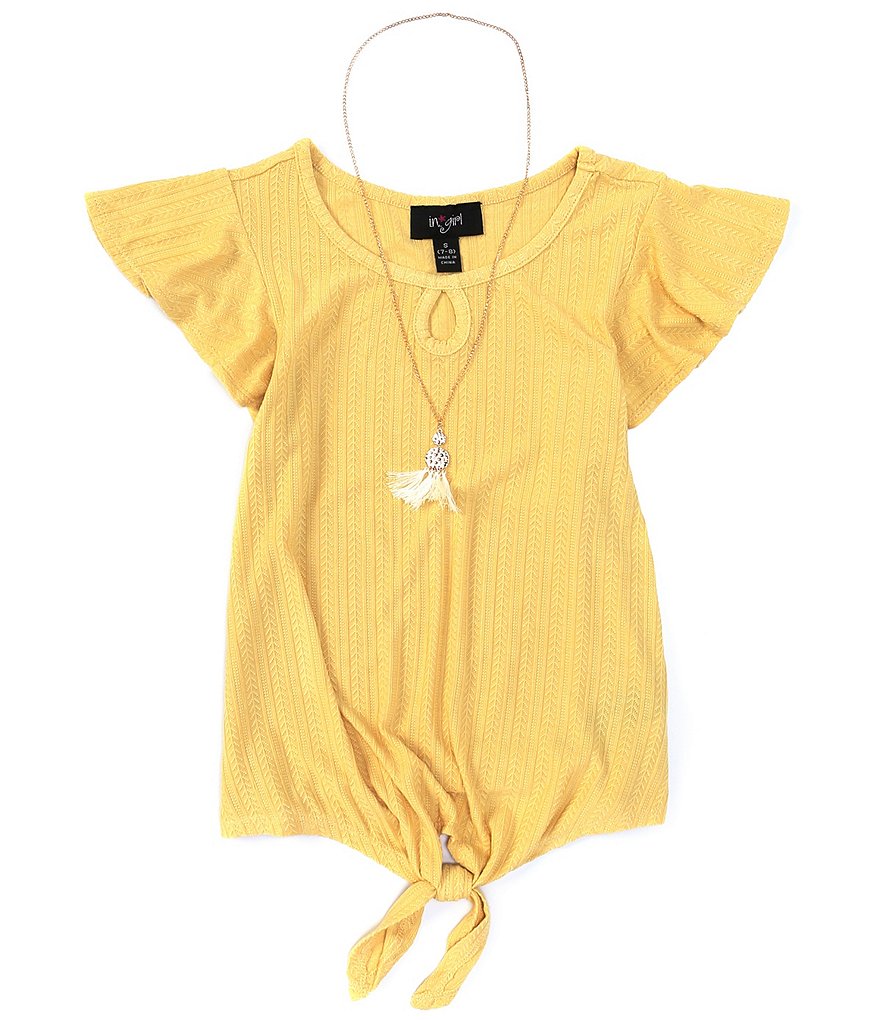 I.N. Girl Big Girls 7-16 Flutter-Sleeve Pointelle Tie-Front Top