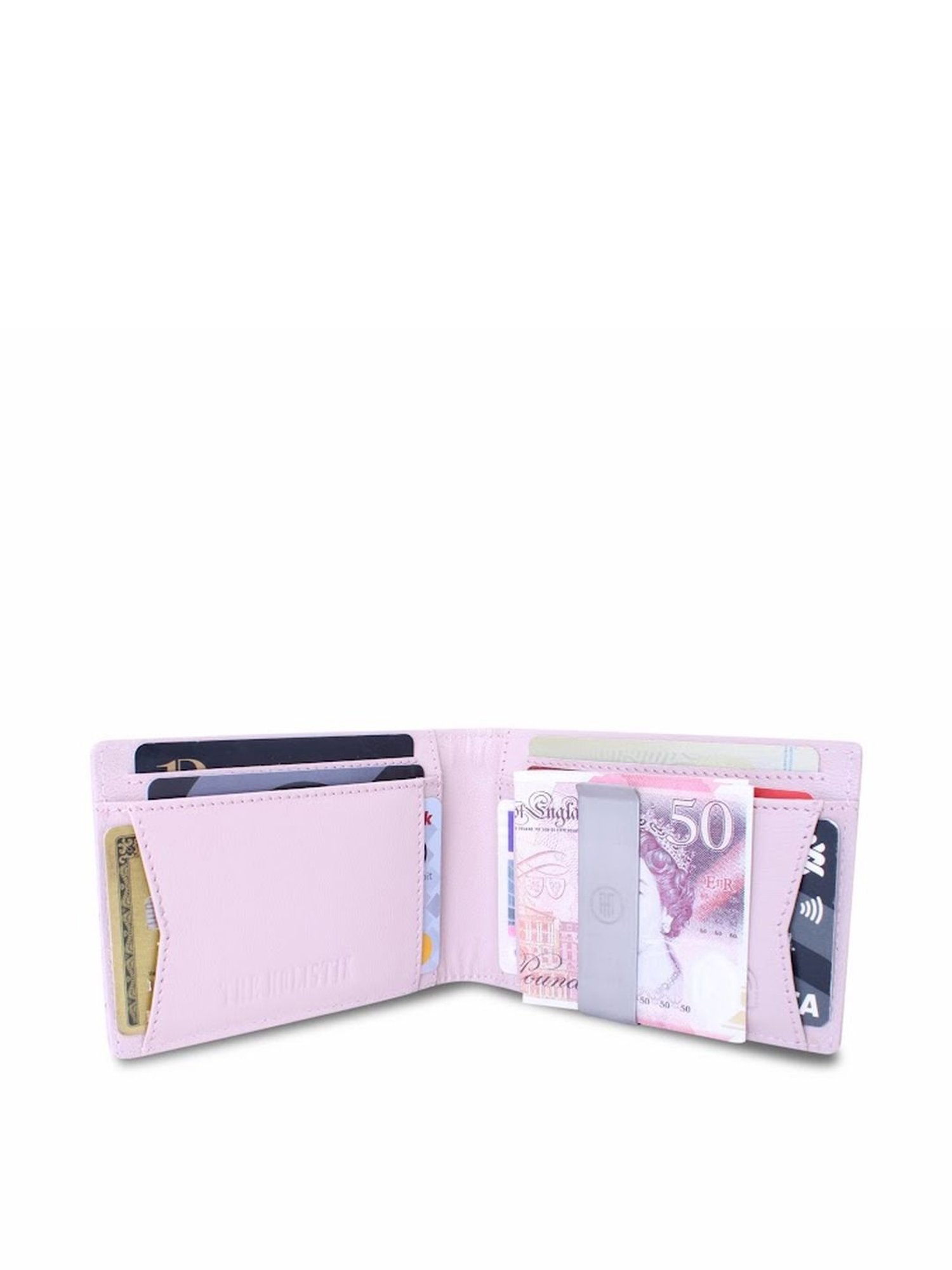 THE HOLISTIK Instant Access Pink Casual Leather Money Clip Wallet for Men