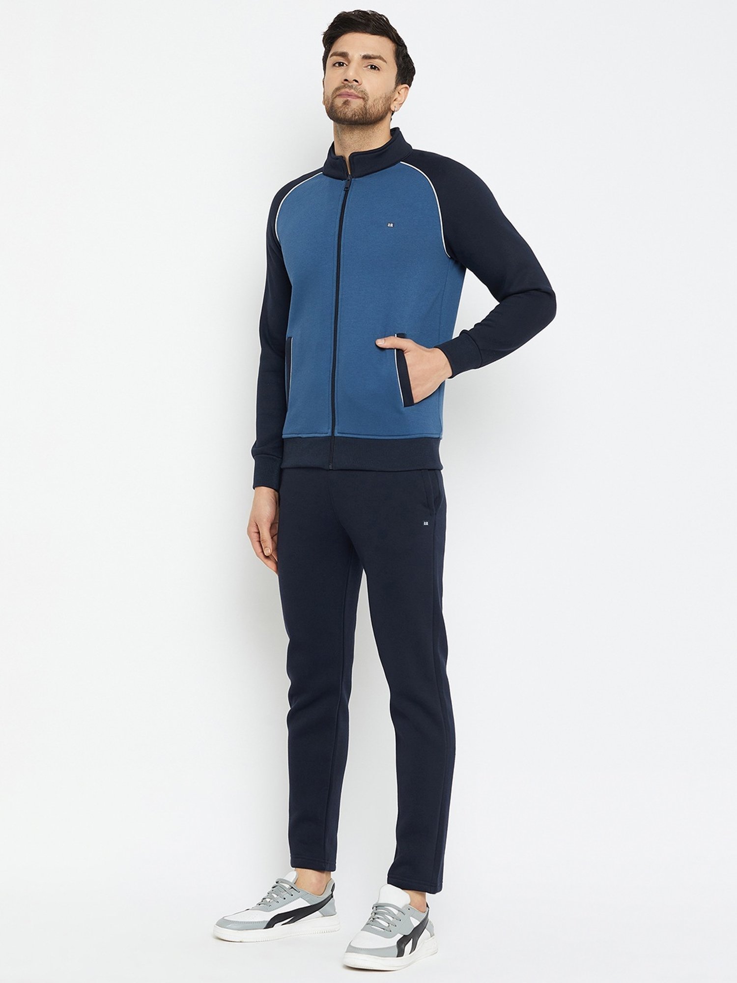 Okane Blue Regular Fit Colour Block Co-Ord Set