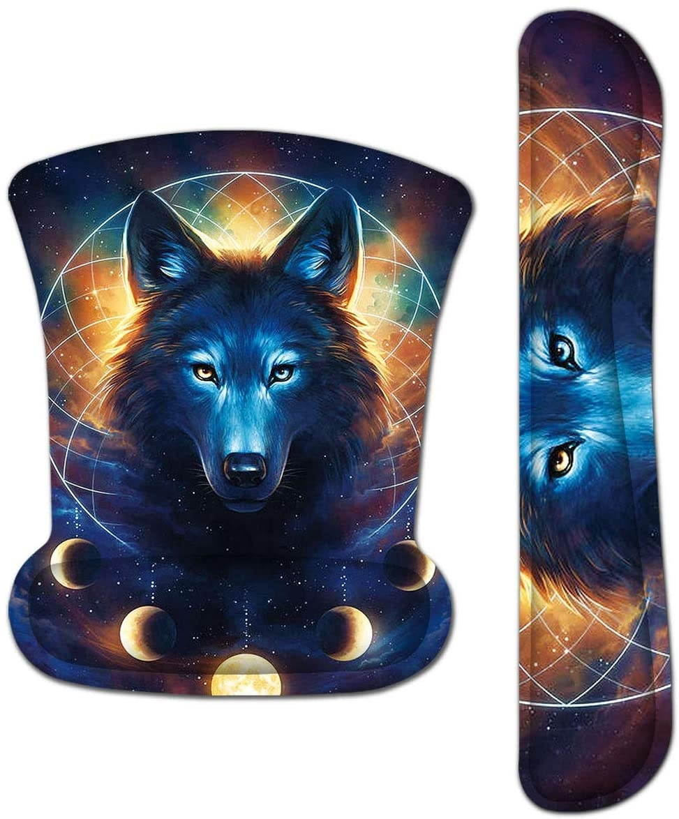 Keyboard Pad Wrist Rest Mouse Pad, ToLuLu Gel Ergonomic Mouse Pads Wrist Support for Computer Laptop, Mousepad Keyboard Wrist Support w/Memory Foam for Easy Typing & Pain Relief, Desk Decor Cool Wolf
