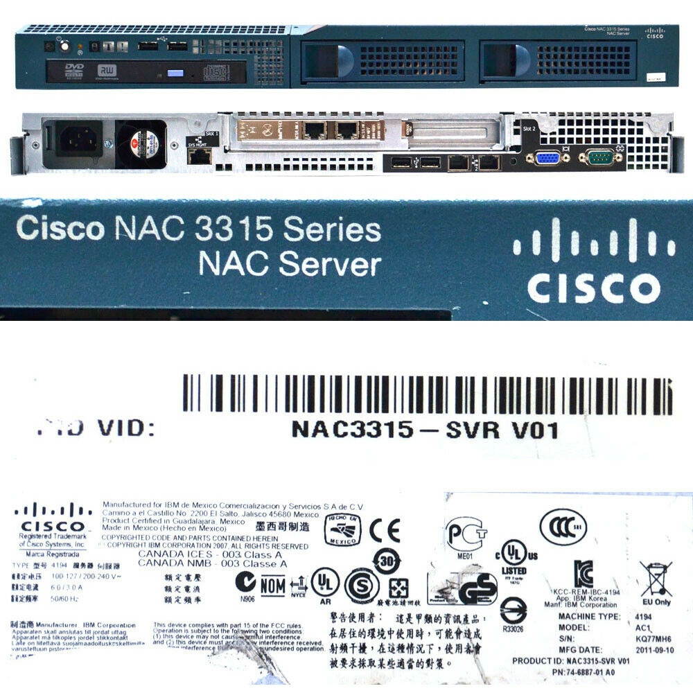 Cisco NAC3315-SVR NAC Server Intel Core 2 Quad Q9400 2.66GHz 4GB No HDD