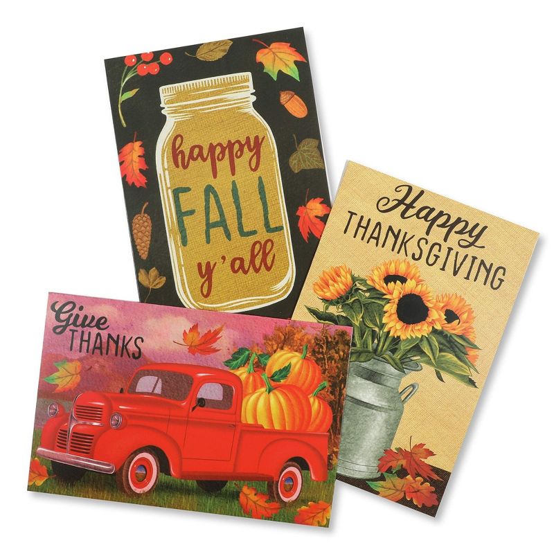 48-Pack Happy Thanksgiving Cards with Kraft Envelopes (4x6, 3 Fall Designs)