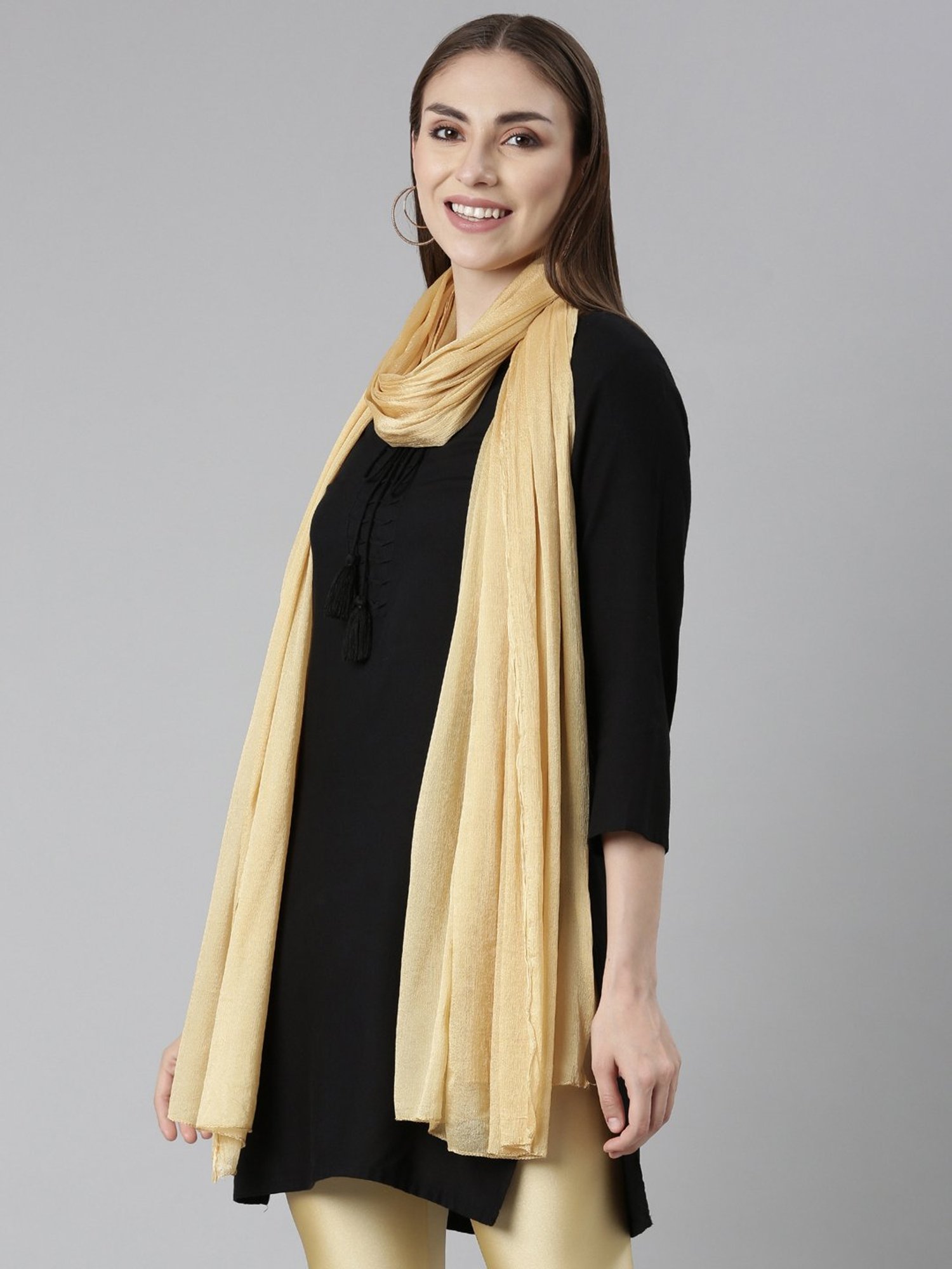 TWIN BIRDS Golden Plain Dupatta - Pack Of 2