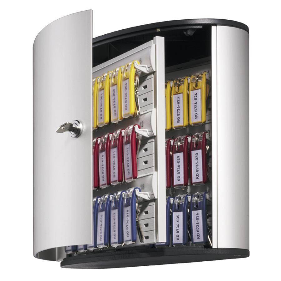 Durable Locking Key Cabinet 36-Key Brushed Aluminum Silver 11 3/4 x 4 5/8 x 11