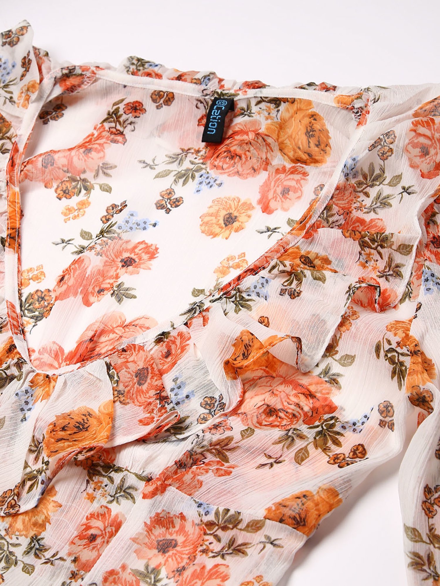 Cation Off White Printed Crop Top