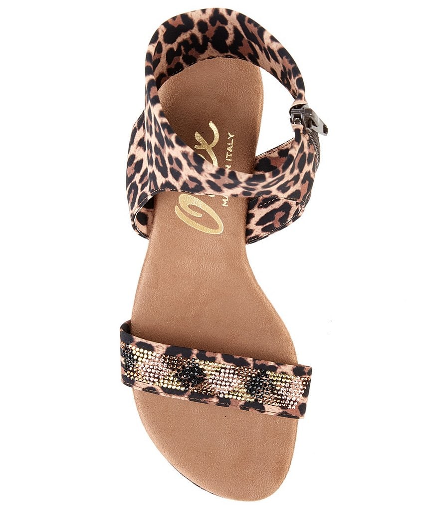Onex Saphire Leopard Print Ankle Strap Rhinestone Dress Sandals