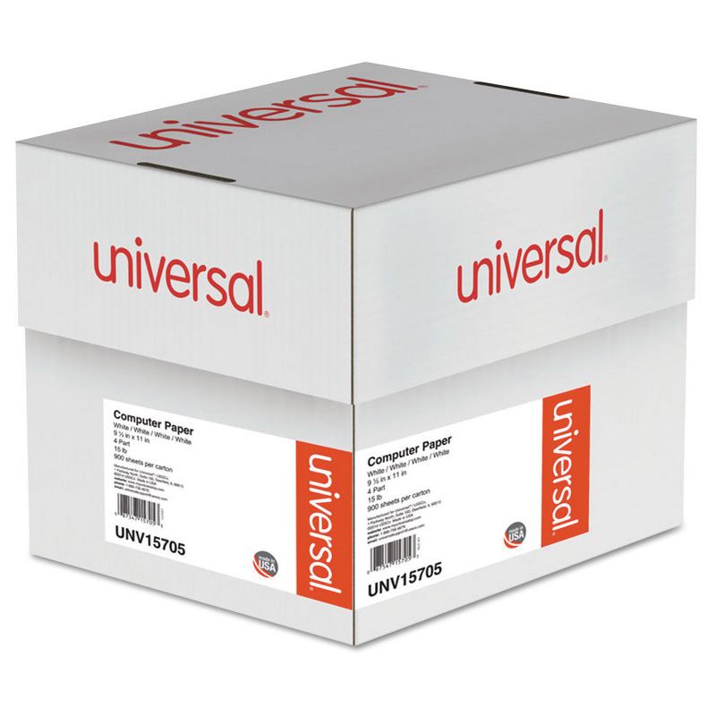 Universal 4-Part Carbonless Paper, 15lb, 9.5 x 11", Perforated, 900pgs - White