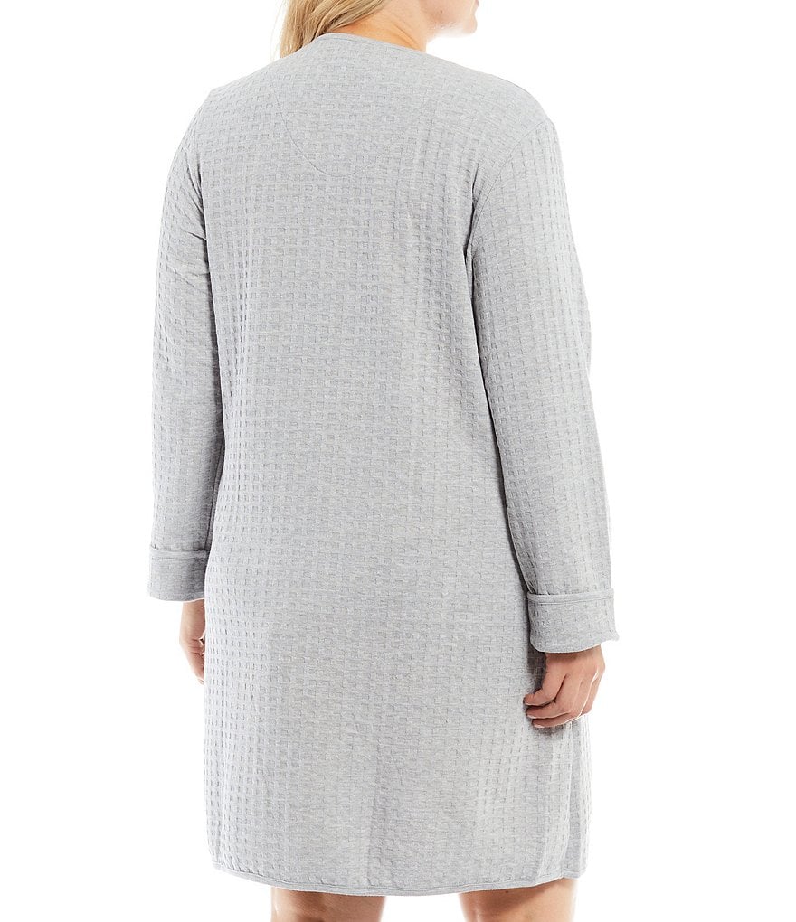 Kate Landry Plus Solid V-Neck Sleeve Midi Lounge Dress