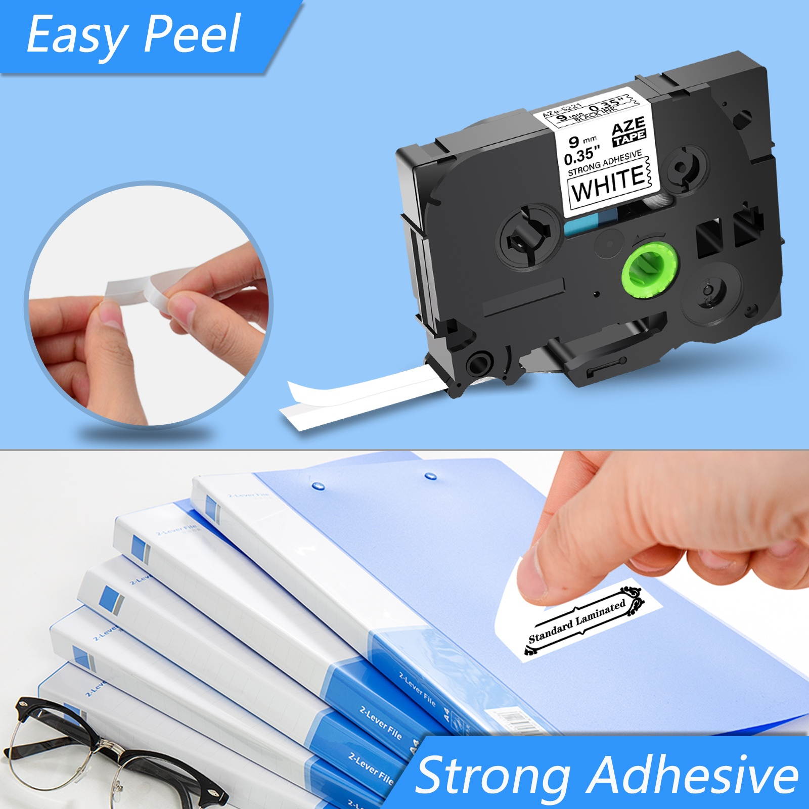 GREENCYCLE 1 Pack Extra Strength Adhesive Black on White Label Tape Compatible For Brother TZE-S221 TZ-S221 TZeS221,0.35 Inch,PT-P750W Labeling Maker