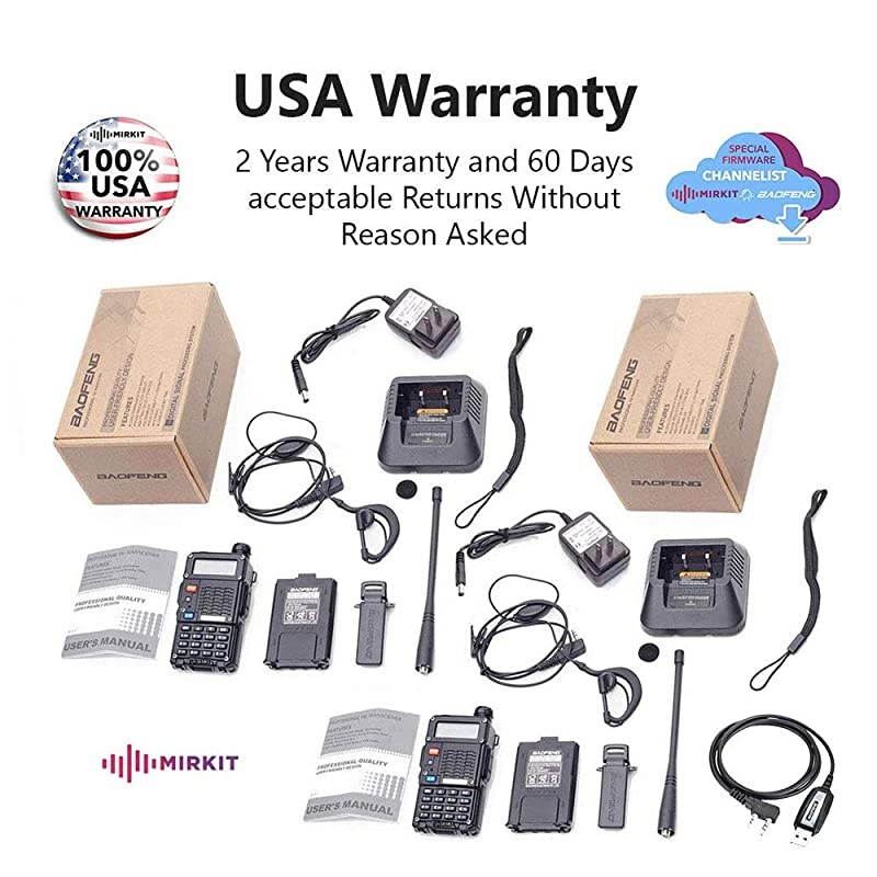2X Ham Radios UV-5R MK5 8 Watt Max Power with  Lanyards for Your Radio - 1800 mAh Li-ion Battery and Programming Cable Compatible for Your uv5r