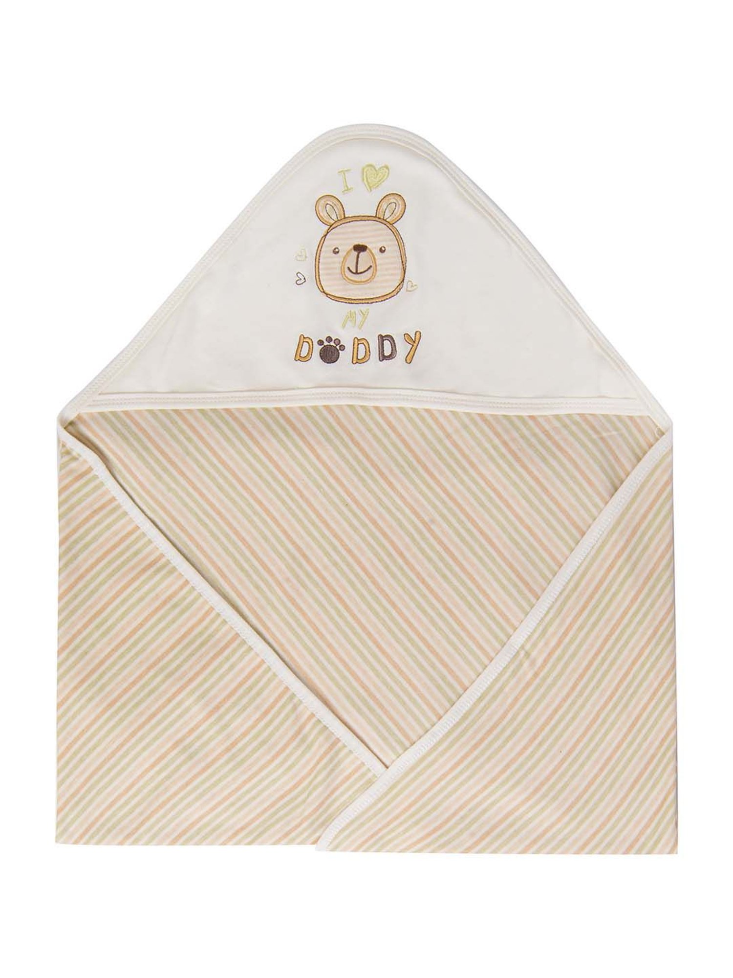 Baby Moo Kids Beige Cotton Striped Hooded Wrapper