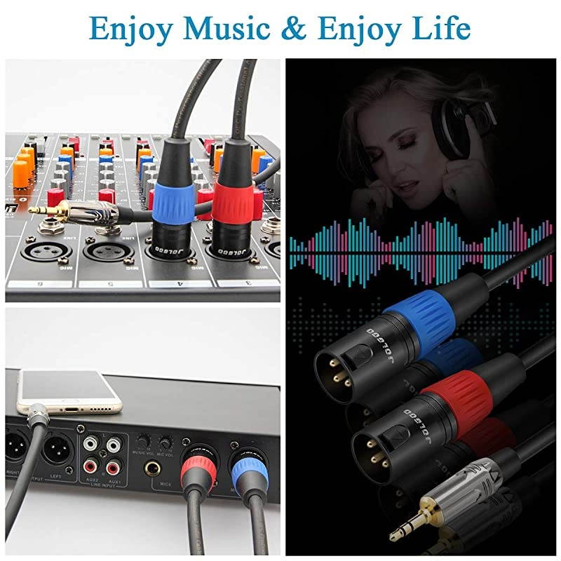 3.5 mm TRS to Dual XLR Male Pro Stereo Breakout Cable, 1/8" TRS Stereo to 2 XLR Male Y Splitter Patch Microphone Cable, 6.6 Feet -
