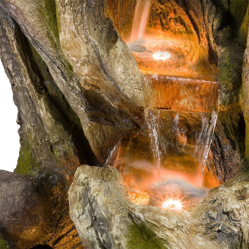 Alpine 59" Five Tier Tree Bark Fountain with LED Lights Cool White