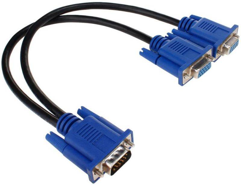 Attoe VGA Monitor Y-Splitter Cable,VGA 1 Male to Dual 2 VGA Female Adapter Converter Video Cable for Screen Duplication - 1 Foot