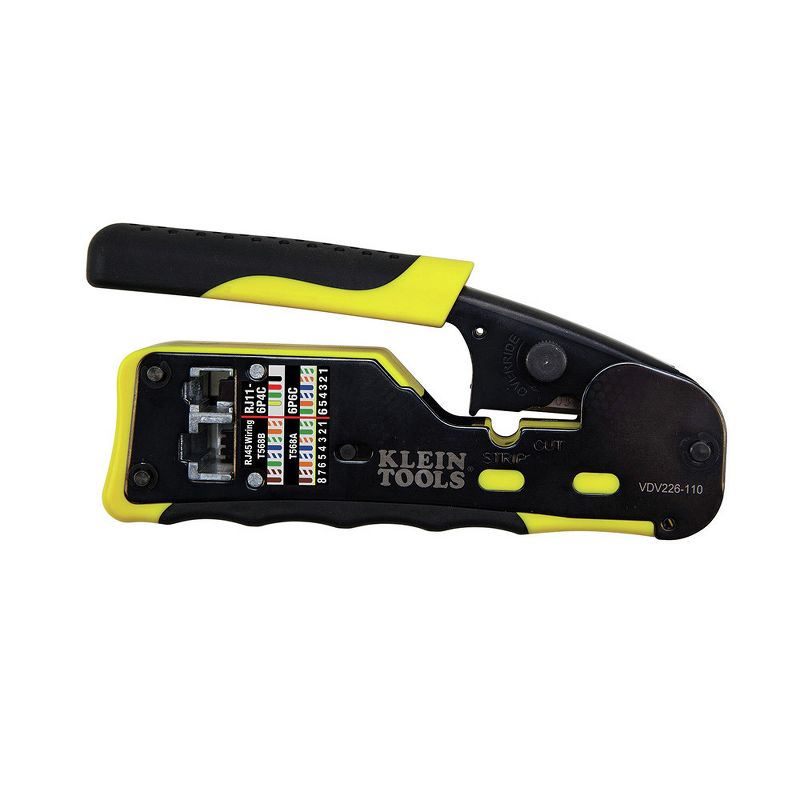 Klein Tools VDV226-110 Ratcheting Cable Crimper/Stripper/Cutter for Pass-Thru Connectors