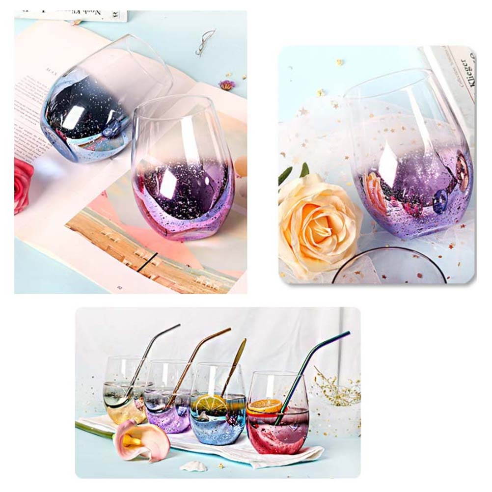 1pc 540ml Household Glass Egg Shape Starry Sky Water Cup Milkshake Cup for Home Retaurant Hotel Dessert Store (Golden)