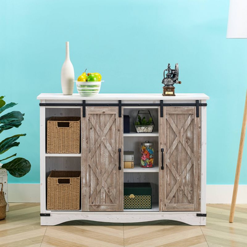 47" Barn Door Storage Accent Cabinet Off White - Home Essentials