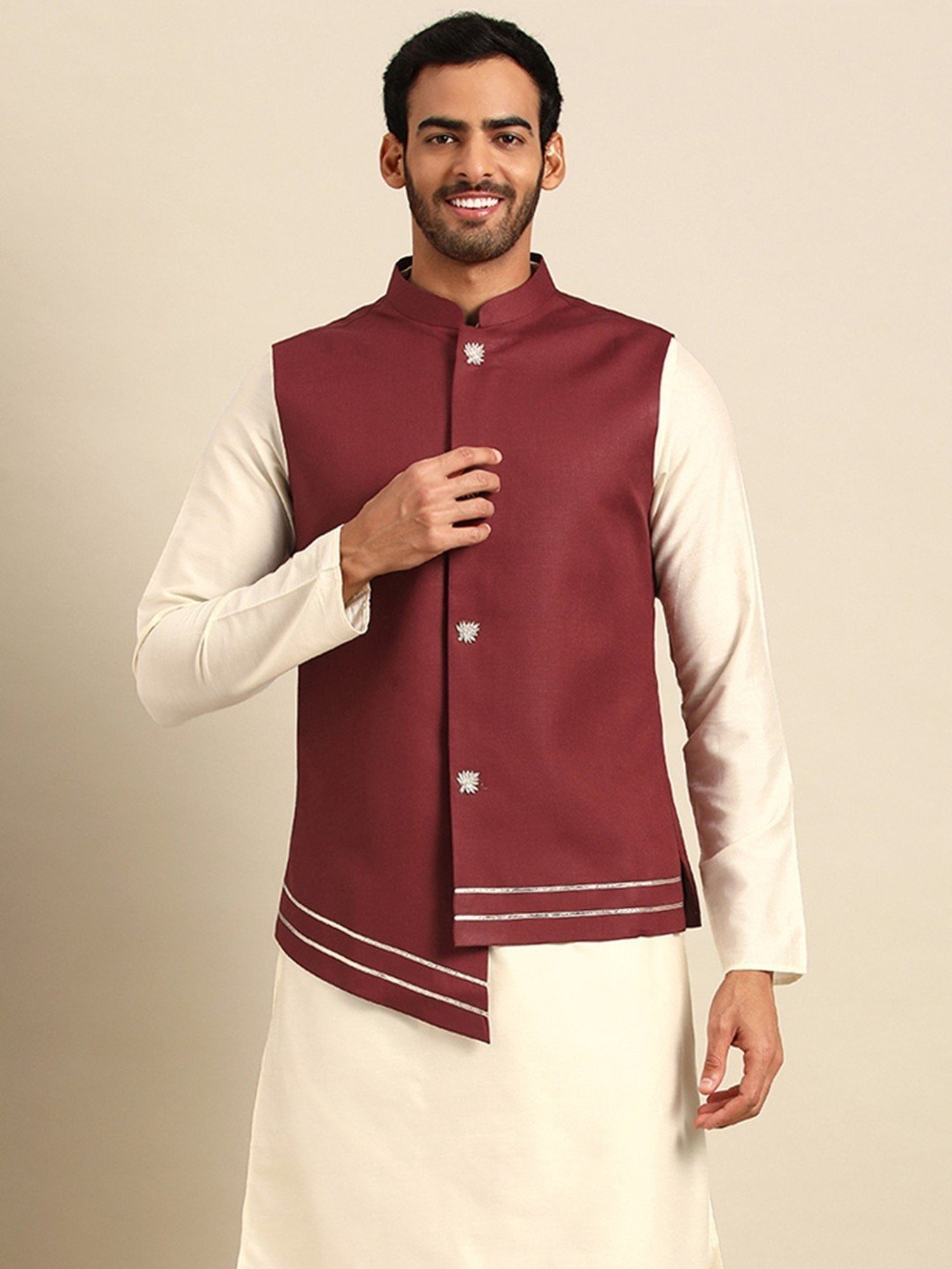 KISAH Maroon Regular Fit Nehru Jacket
