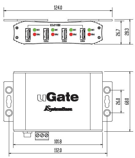 SystemBase &ndash; Industrial grade 4 ports USB 2.0 Hub, powered & mountable expander Hub, High Speed 480Mbps, ESD/Surge Protection (uGate-400H)